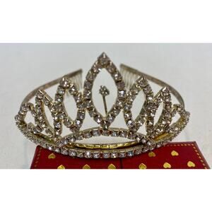 Vintage 1950s Tiara Rhinestones Bridal Pageant Prom Quinceanera Crown GOLDTONE